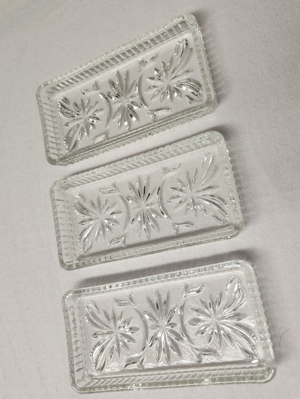 Vintage Set 3 Irvinware Clear Glass Relish Tray Inserts Starburst Trinket Dishes